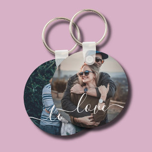 Porte-clés Couple Engagement 2 Photo Love Script