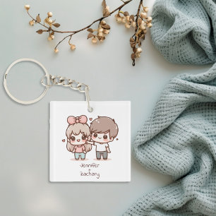 Porte-clés Couple Flirt Personnalisé De Style Chibi