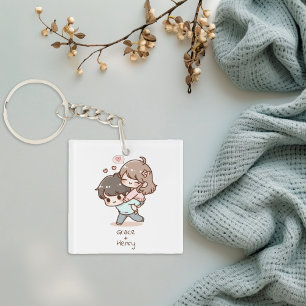 Porte-clés Couple Joué Personnalisé De Style Chibi