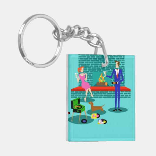 Porte-clés Couple rétro avec Porte - clé acrylique chien (Devant gauche)