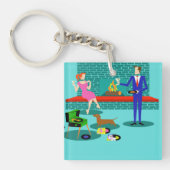 Porte-clés Couple rétro avec Porte - clé acrylique chien (Devant)