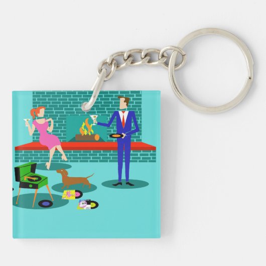 Porte-clés Couple rétro avec Porte - clé acrylique chien (Dos)