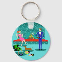Couple rétro avec Porte - clé du bouton de chien