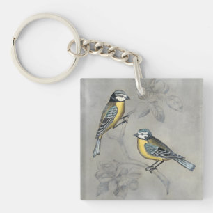 Porte-clés Couples argentés d'oiseau de la volière  