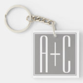Porte-clés Couples chics Initails | blanc et gris (Devant)