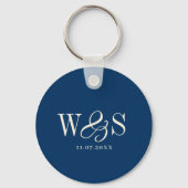 Porte-clés Couples de mariage initial bleu marine élégant (Recto)