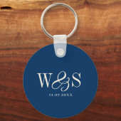 Porte-clés Couples de mariage initial bleu marine élégant (Recto)