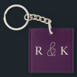 Porte-clés couples élégants monogrammed<br><div class="desc">porte - clé mariage personnalisée avec d'élégantes initiales beige clair sur un riche arrière - plan violet foncé. Parfait pour les couples, Personnalisez maintenant pour ajouter les initiales des couples.</div>