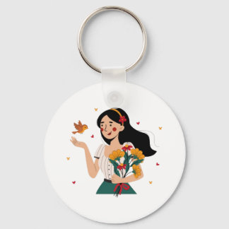 Porte-clés Couple's Matching Flower Illustration keychain