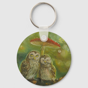 Porte-clés Couples mignons de hibou sous le champignon