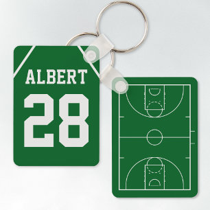 Porte-clés Cour de basketball vert et Jersey personnalisés