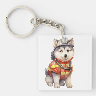 Porte-clés Courageux pompier Sibérien Husky Chien honorant