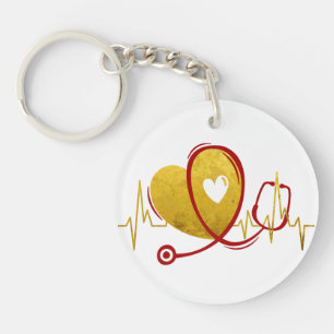 Porte-clés Courbe de cœur avec stethoscope médical 1
