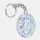 Porte-clés Courbes d'aquarelle bleu peint Abstrait (Devant gauche)