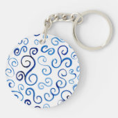 Porte-clés Courbes d'aquarelle bleu peint Abstrait (Dos)