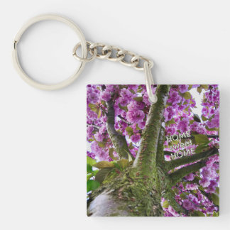 Porte-clés Couronne d'arbre en fleurs rose personnalisée - Ph