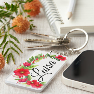 Porte-clés Couronne de fleurs dessin aquarelle