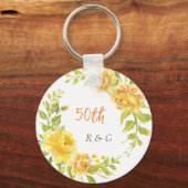 Porte-clés Couronne de fleurs jaunes 50e Mariage Monogramme (Recto)