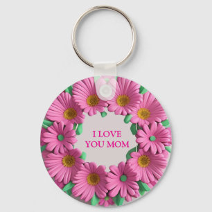 Porte-clés Couronne de fleurs roses avec pétales de marguerit