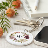 Porte-clés Couronne de monogramme blanc à l'aquarelle florale (Devant droit)