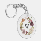 Porte-clés Couronne de monogramme blanc à l'aquarelle florale (Devant gauche)