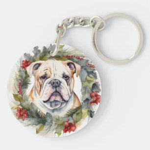 Porte-clés Couronne de Noël Bulldog Chien de fête