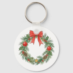 Porte-clés Couronne de Noël classique avec noeud pour les ama
