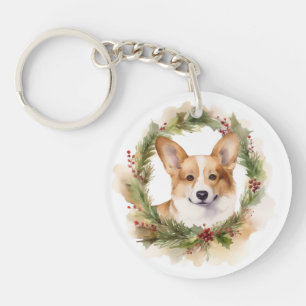 Porte-clés Couronne de Noël Corgi Chien de fête