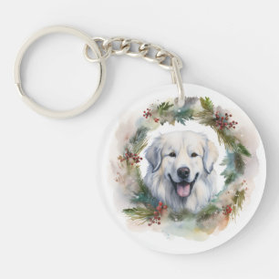 Porte-clés Couronne de Noël des Pyrénées majestueuses Chien f