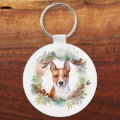 Porte-clés Couronne de Noël festive de Basenji (Verso)