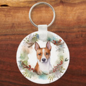 Porte-clés Couronne de Noël festive de Basenji (Recto)