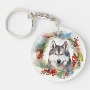 Porte-clés Couronne de Noël festive de Malamute d'Alaska