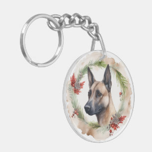 Porte-clés Couronne de Noël festive de Malinois belge