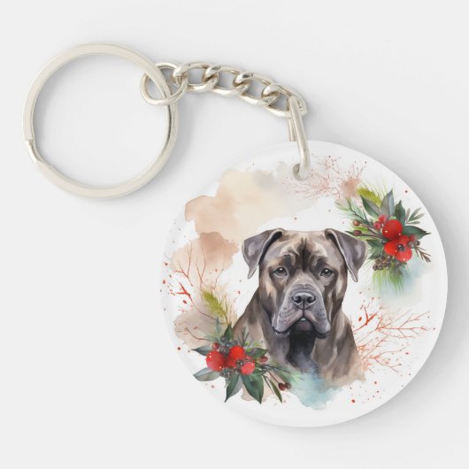 Porte-clés Couronne de Noël festive du Cane Corso (Devant)