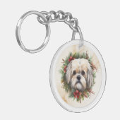 Porte-clés Couronne de Noël festive Lhasa Apso (Devant gauche)