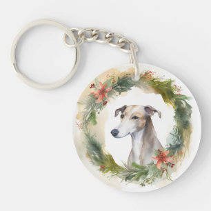 Porte-clés Couronne de Noël Greyhound Puppy Festif