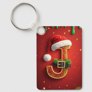 Porte-clés Couronne de Noël J Monogramme Lettre du Père Noël
