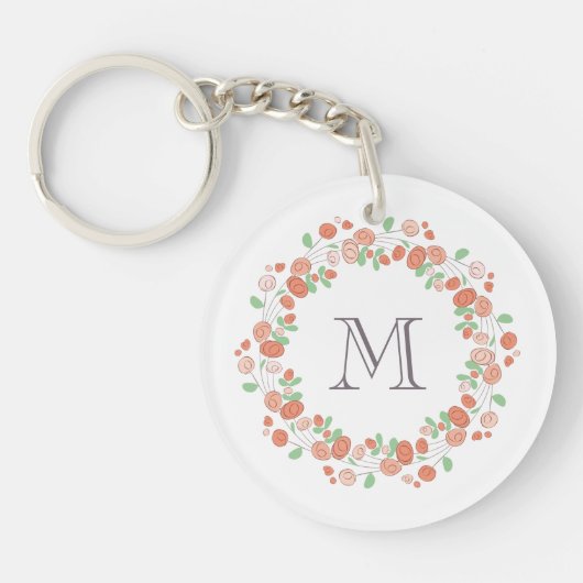 Porte-clés couronne de roses corail monogramme (Devant)