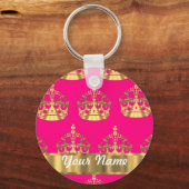 Porte-clés couronne d'or sur rose chaud (Recto)