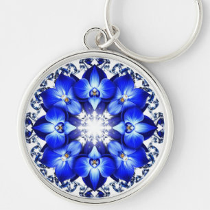 Porte-clés Couronne élégante ornée de fleurs bleues