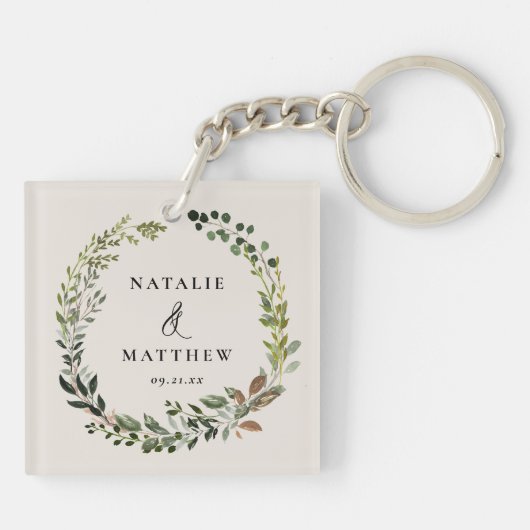 Porte-clés Couronne feuillage rustique fête de mariage d'hive (Dos)