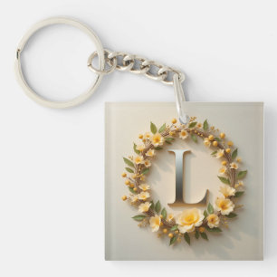 Porte-clés Couronne florale Lettre dorée L Monogramme élégant