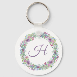 Porte-clés Couronne florale Monogramme Personnalisée