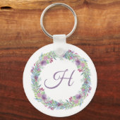 Porte-clés Couronne florale Monogramme Personnalisée (Recto)
