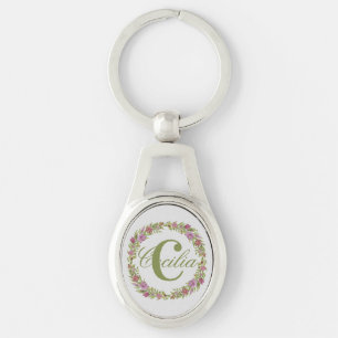 Porte-clés Couronne florale personnalisée Nom Monogramme