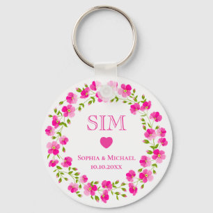 Porte-clés Couronne florale rose élégante Monogramme Cadeau d