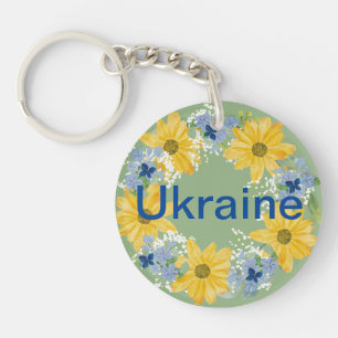 Porte-clés Couronne ukrainienne bleu jaune motif floral