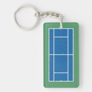Porte-clés Court de tennis bleu et vert en style déprimé