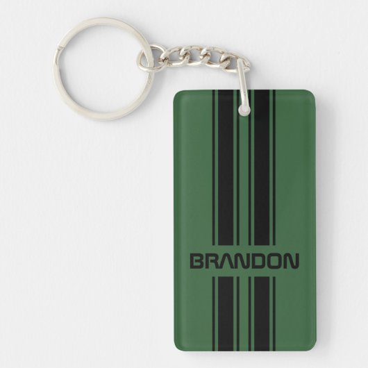 Porte-clés Coutume Vert foncé noir course automobile Stripes (Devant)
