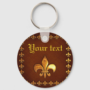 Porte-clés Couverture en cuir vieilli avec fleur de Lys doré